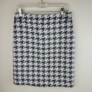 Banana Republic black white houndstooth lined back zip slit pencil lady skirt 8